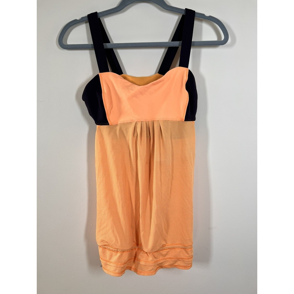 Lululemon Tank Top Built In Bra Orange Black Stripe S8 Yoga Halloween Workout